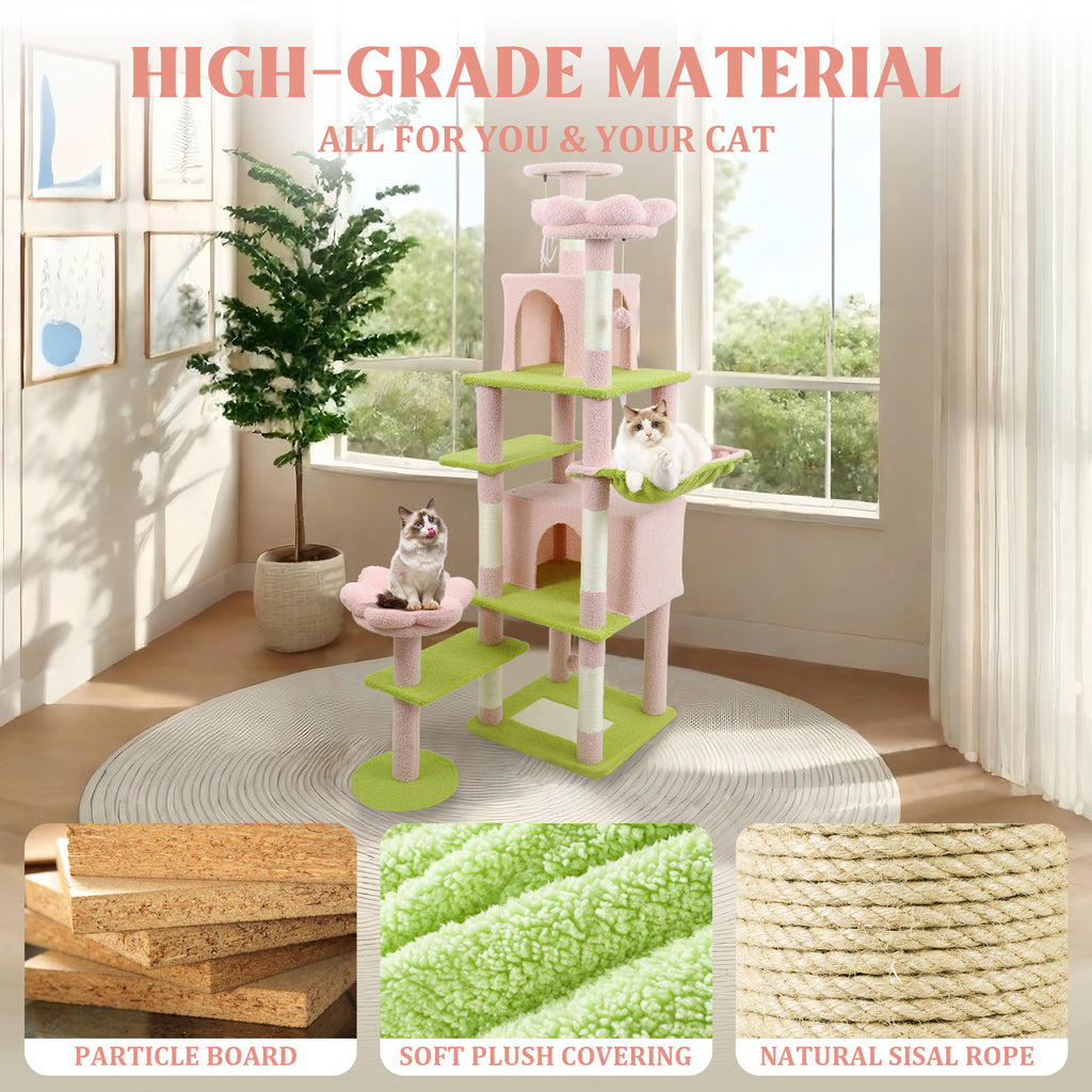 Arbre de fleurs de 71 pouces avec grand condo coussin de fleurs amovible et hamac rose