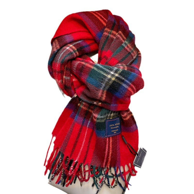 Écharpe de laine Homme d'hiver rouge style Fruit gris vert