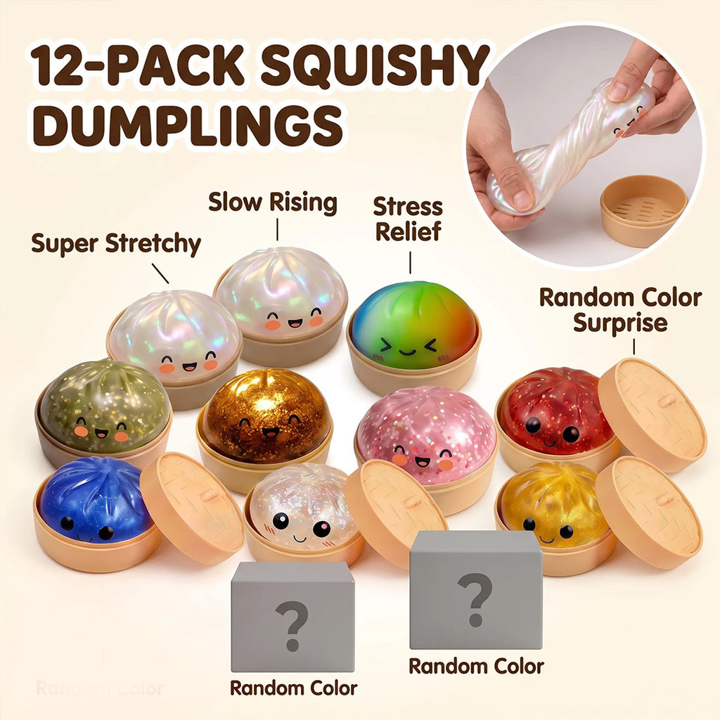 12PCS Glitter Dumpling S Quishy Toy Mystery Blind Box Bun Stress Relief Steamer