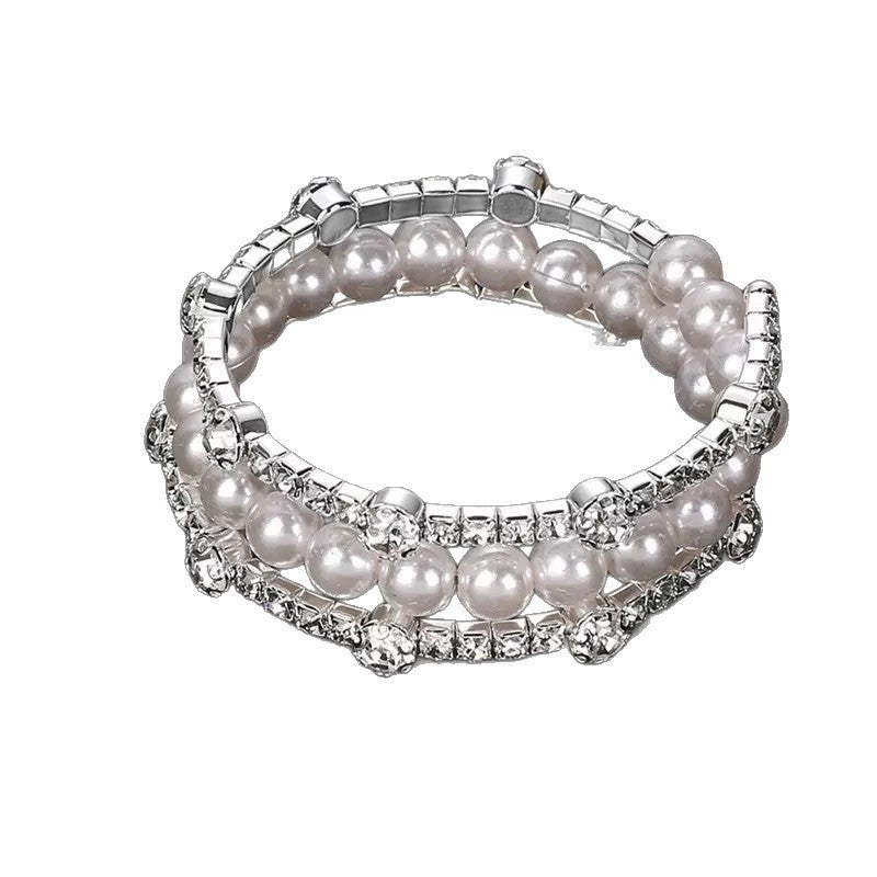 Bijoux de vente chaude Pearl Full Diamond Bracelet élastique Grand Bracelet en Strass Mariage