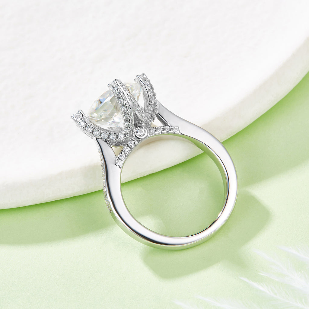 S925 Argent Sterling 4.0ct Princess Cut Moissanite Anneau 9.0mm D Couleur VVS1 4-Prong Pave US