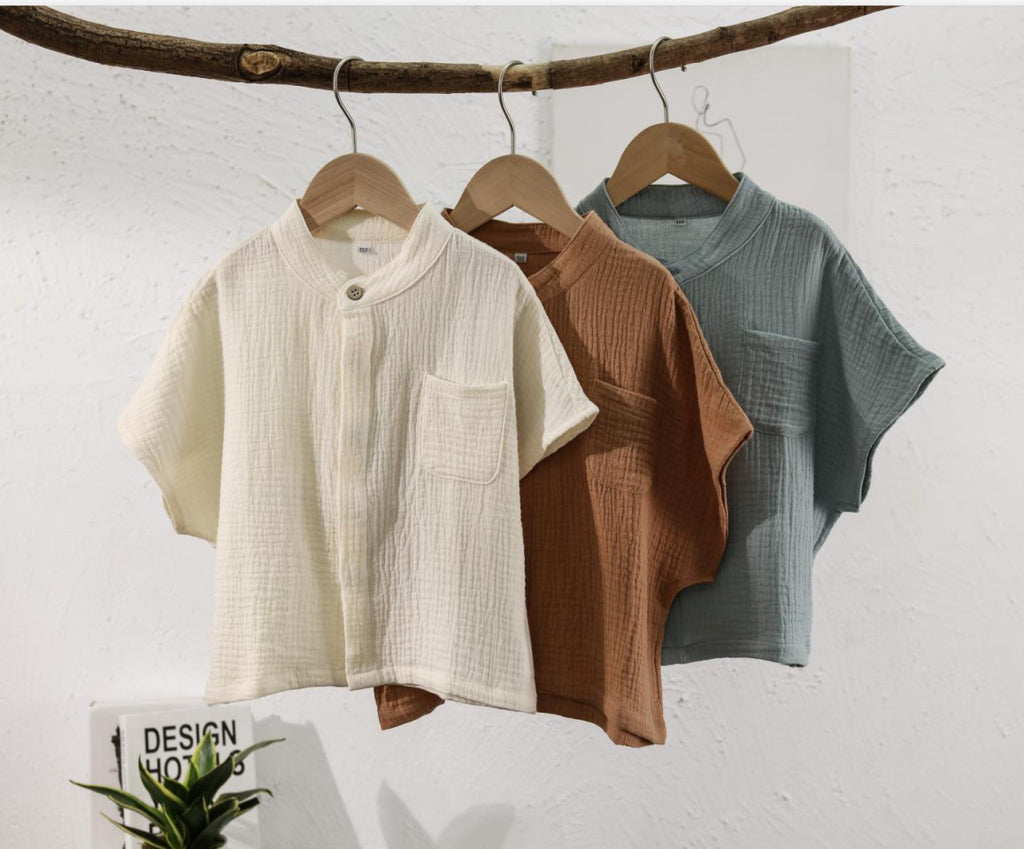 Cotton double couche Gauze Chemise garçon casual à manches courtes