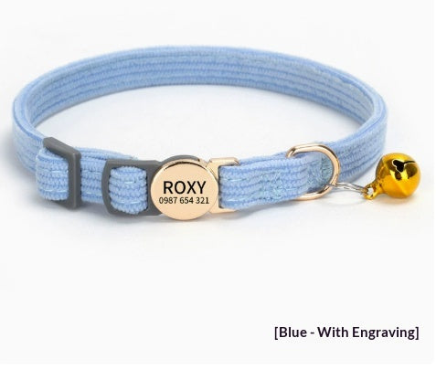 Boucle de sécurité Corduroy personnalisable avec nom de chien Collier de chat élégant et personnalisé