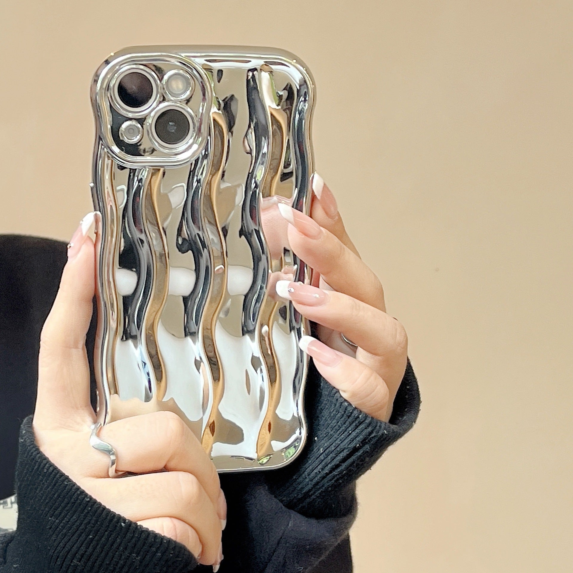 Applicable Electroplating 3-dimensional Wave Stripe Phone Case Protection anti-goutte