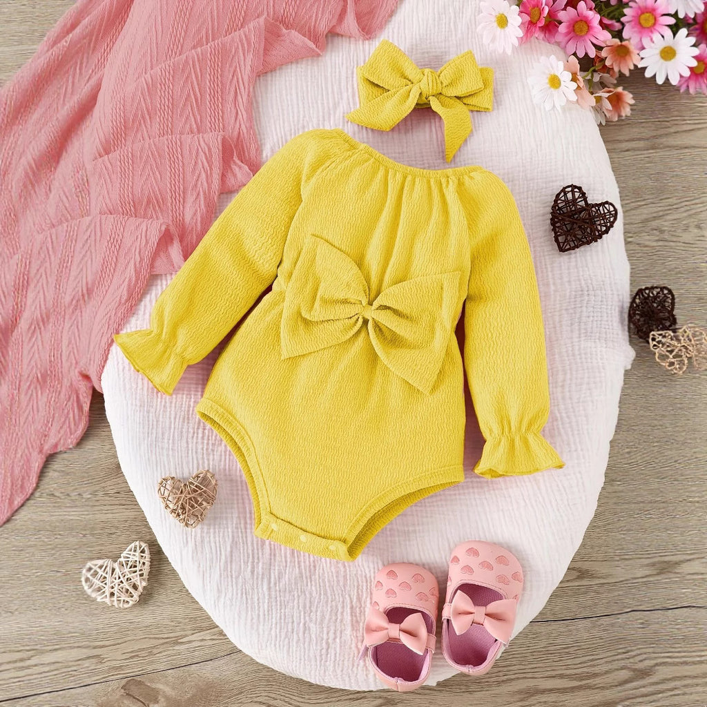 Roseau de couleur solide et bandeau à deux pièces pour bébé fille