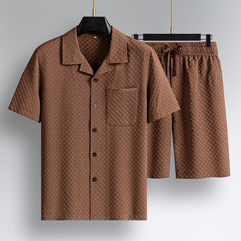 Lapel Short manches courtes costume jeune et d'âge moyen porter mode tendance deux-pièces costume