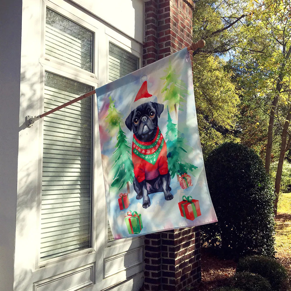 Pug Maison de Noël Drapeau Grand Porc Manches Pole décoratif extérieur Bannière de triage Artwork Wa