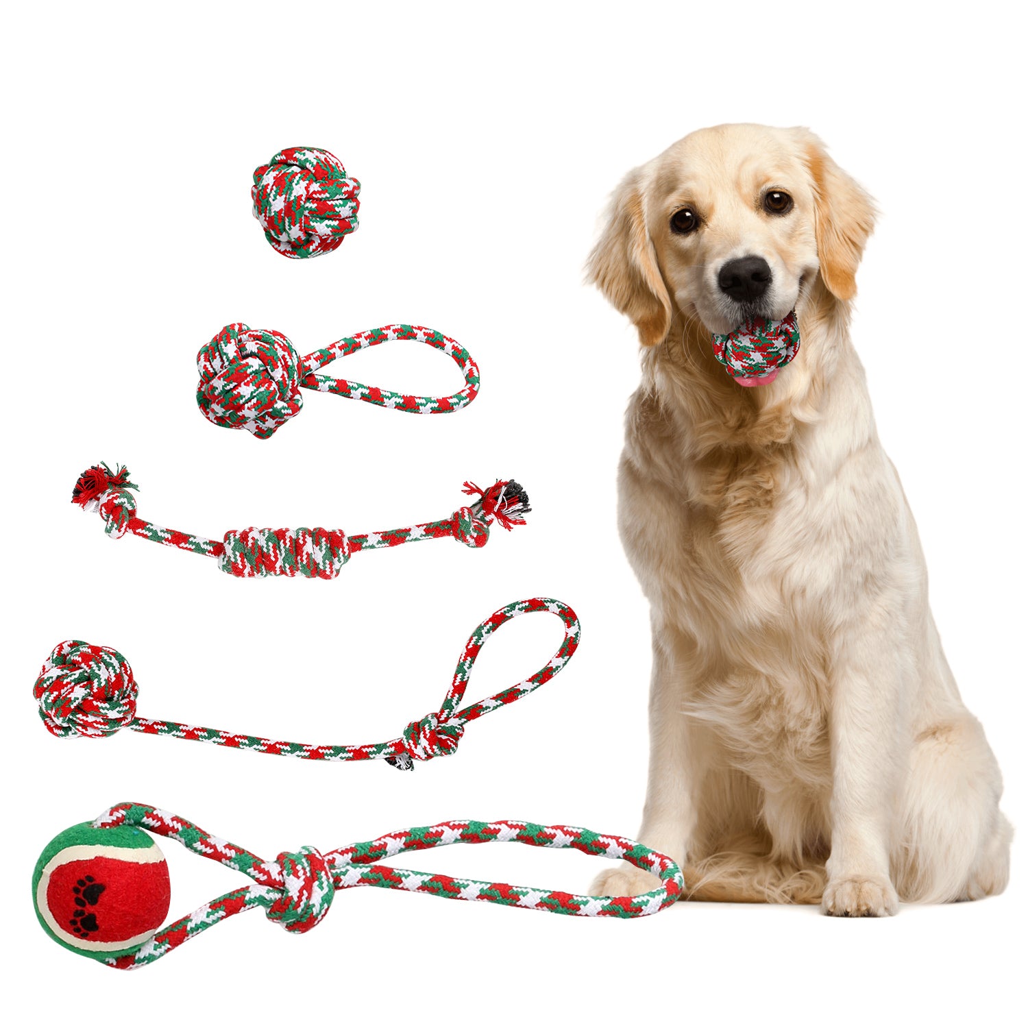 Ensemble de 5Pcs Rope de chien de Noël Jouets de Chew Jouets interactifs de chien Set pour chiot petit moyen A
