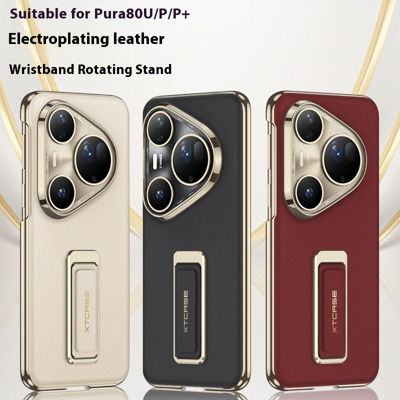 Convient pour Pura80Ultra étui de téléphone en cuir uni Bracelet de boucle rotative