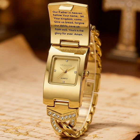 Flip-top Cross montre avec bracelet pour femmes