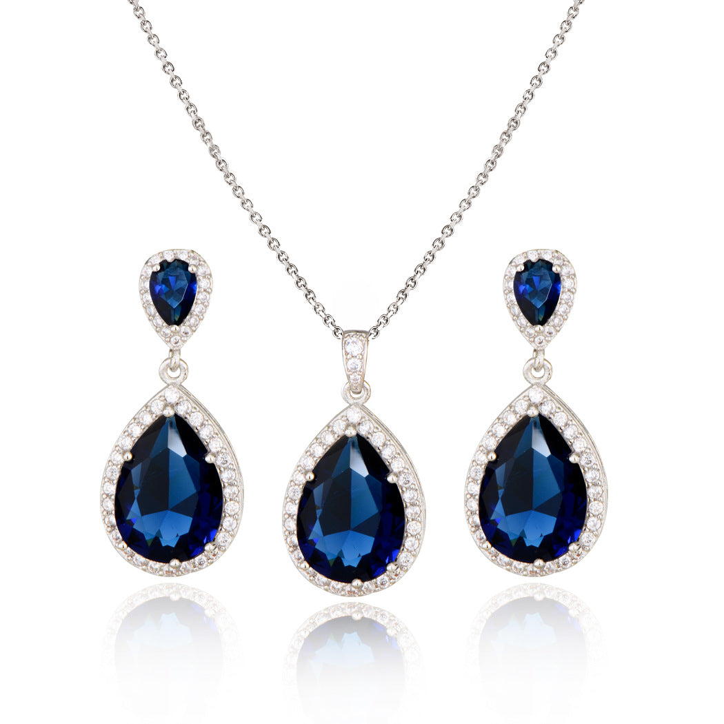 Bright Big Zircon gouttes d'eau Collier Eardrops costume mariée bijoux de mariage simple grâce