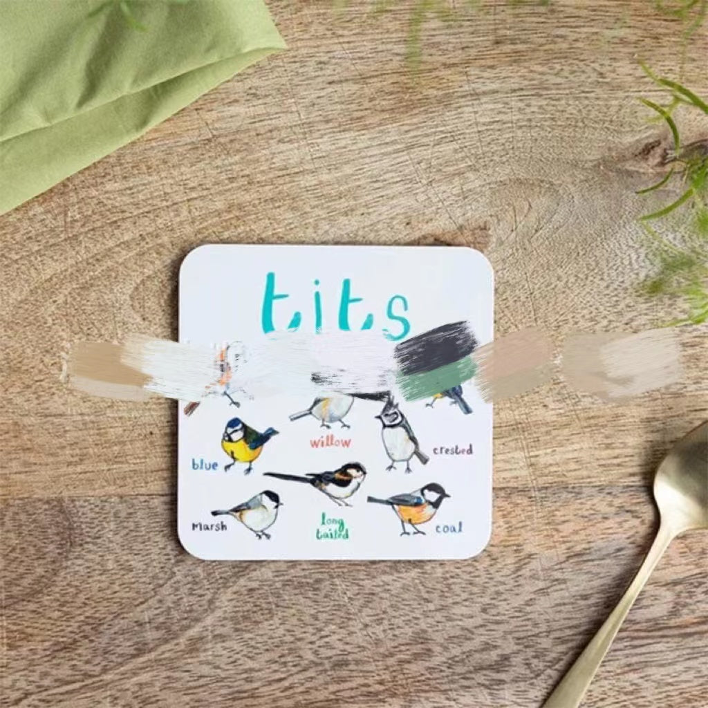 Sous-verres de pun d'oiseau Fun Square Boissons sous-verre pour enfants Tapis de coupe en bois et PVC Accueil Kitch
