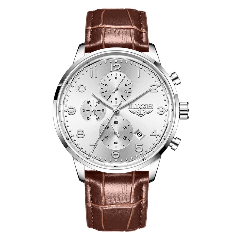 Calendrier multifonctionnel Ceinture en cuir imperméable Hommes Business Montre mécanique