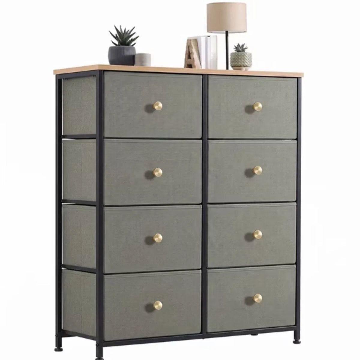 Dressing en tissu 8 tiroirs avec plateau en bois massif