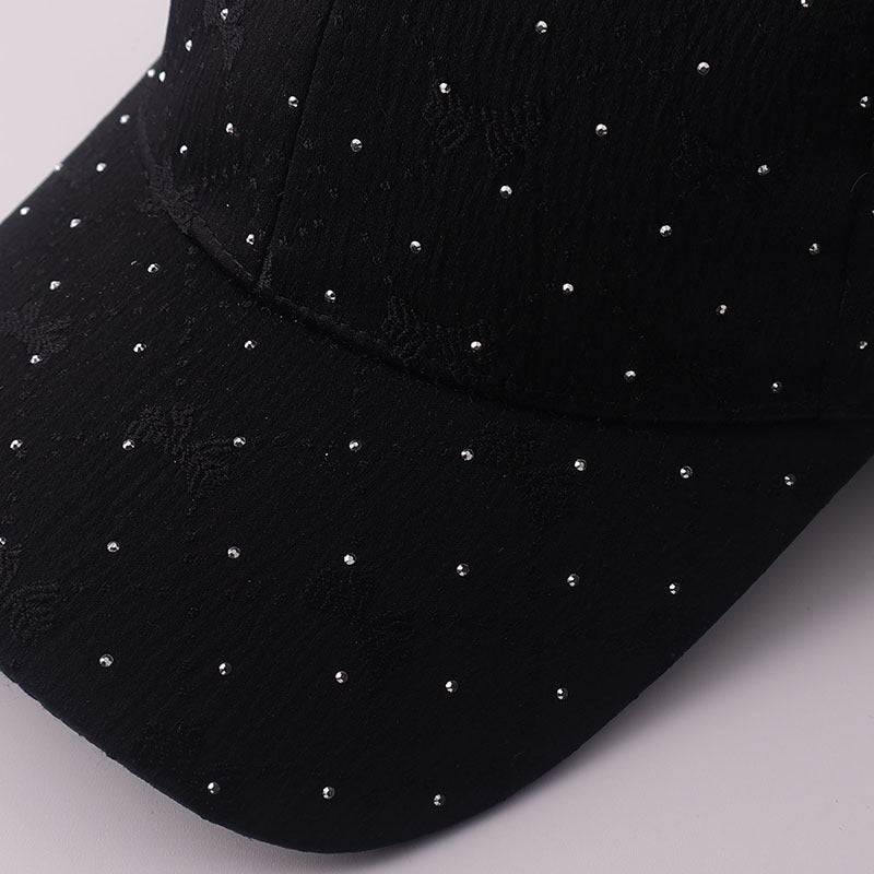 Style coréen Soft Style Bow Tie Strass Casquette de baseball avec des plis texturés et Breathabl
