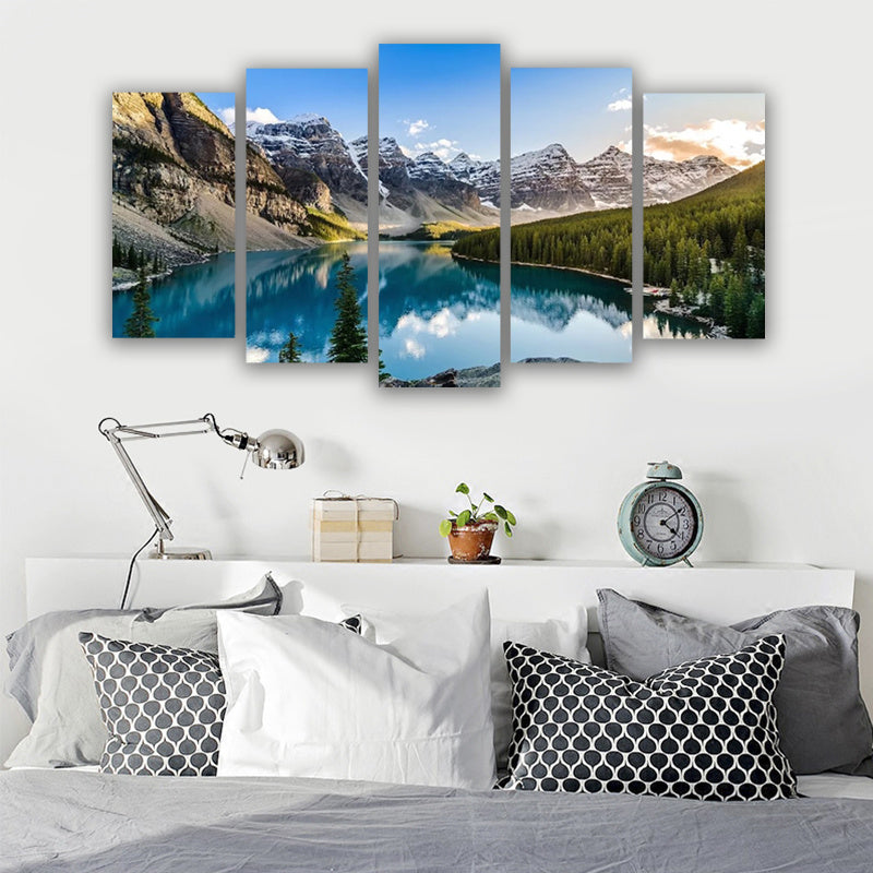 5 Pièces Toile Wall Arts Moraine Lac et Montagne Salon Modulaire Image Moderne Maison