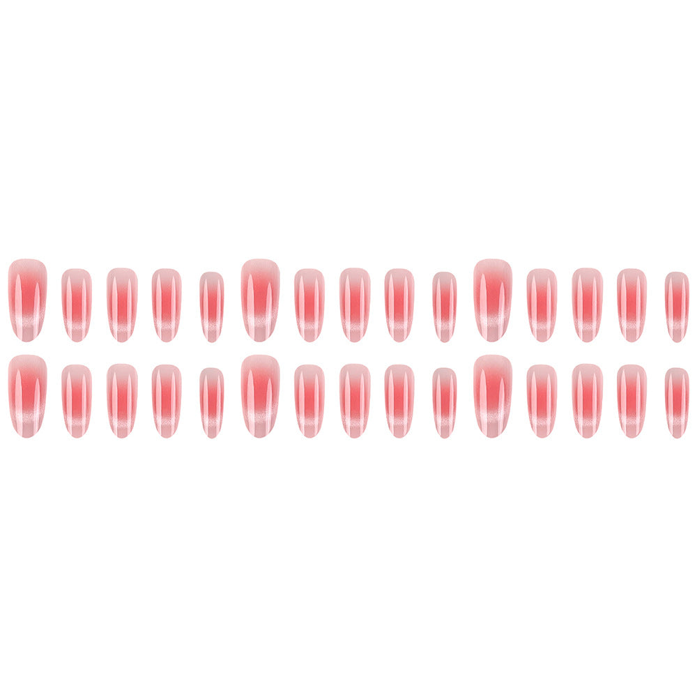 30 pièces d'ongles artificiels ovales courts avec mélange de couleur graduée rose et press-on Ac