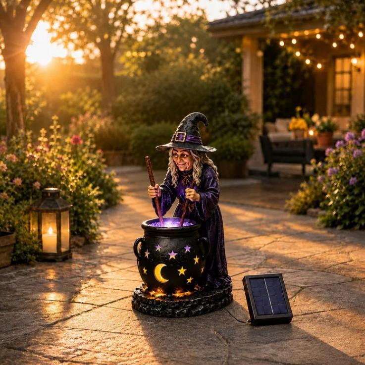 La Sorcière d'Halloween Glowing Chaudron lumière solaire