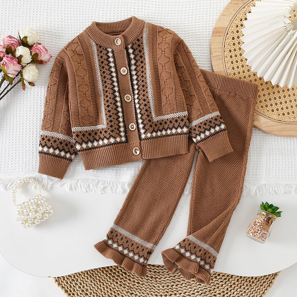 Vintage Jacquard Knit Cardigan Et les pantalons tricotés