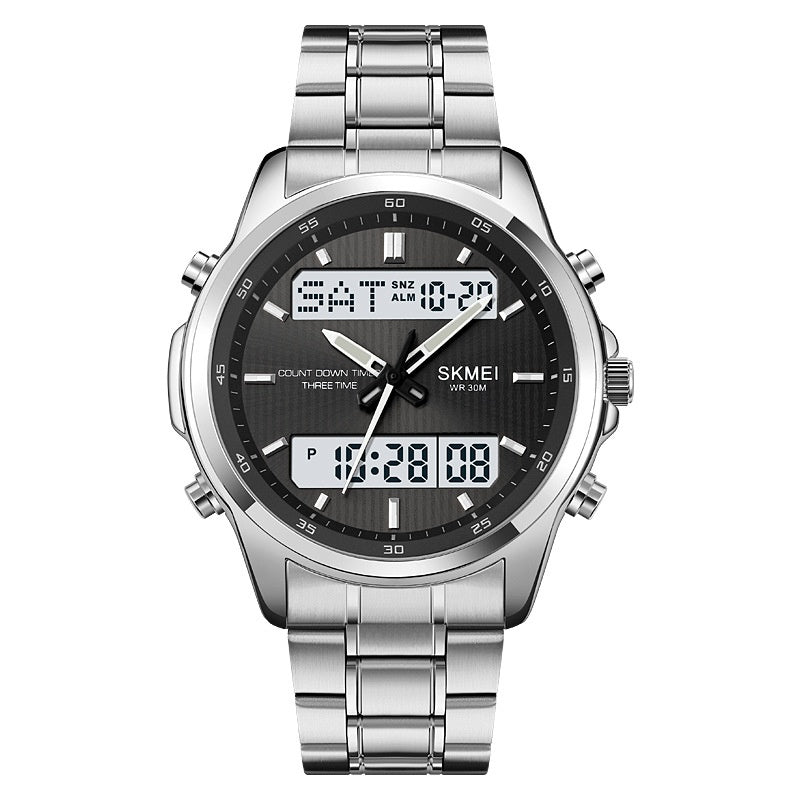 Montre en acier multifonctionnel pour hommes Double Display Sports