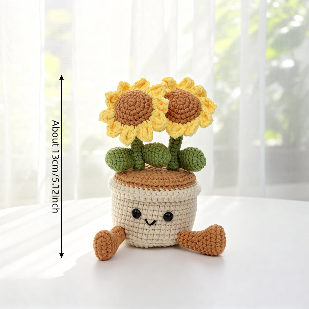 Crochet fait à la main double fleur de soleil Pot ornement doux fil éternelle Crochet Blooms Avec F