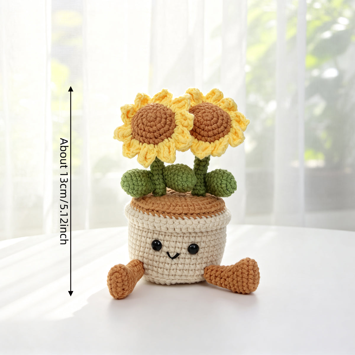 Crochet fait à la main double fleur de soleil Pot ornement doux fil éternelle Crochet Blooms Avec F
