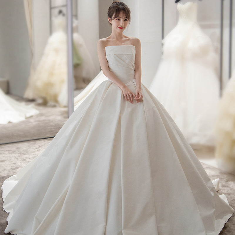 Tube satiné pour femme Top Simple Elegant style français Grande Tail Elegant Robe de mariée