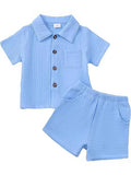 Bébé garçon coton-liné de couleur solide tissu texturé Collier à manches courtes supérieur élastique Wa