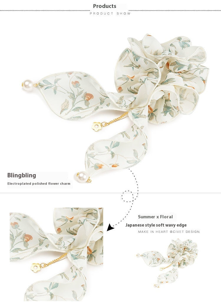 Original Retro Large Intestine Hair Band Summer Ribbon Hair Accessory Cute Flower Hair Chain