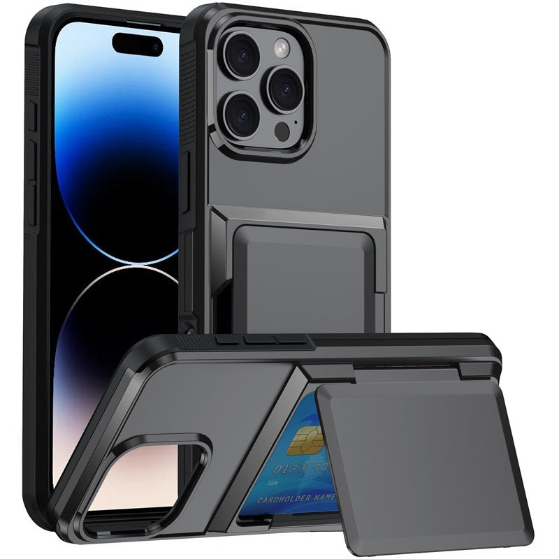 Solid Couleur simple Flip Bracket carte de téléphone Case