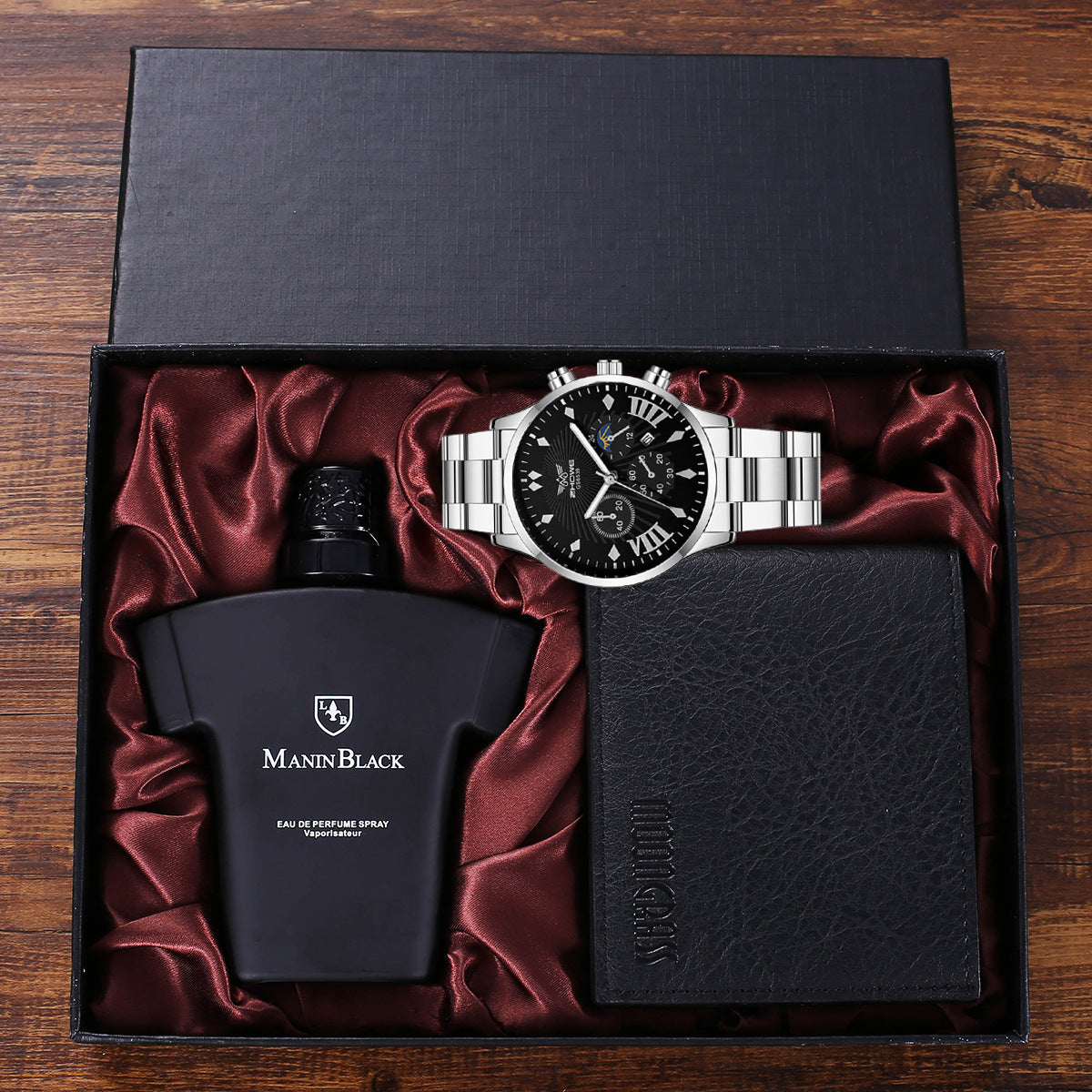 Cadeau Set de mode Creative Gift Suit Wallet Ceinture Quartz Montre parfum