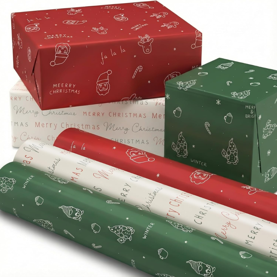 Magnifiques rouleaux de papier d'emballage cadeau de Noël pour cadeaux de petite et moyenne taille