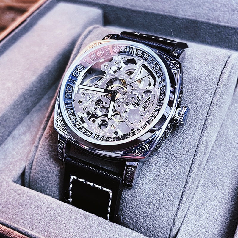 Relief-coupée Montre mécanique entièrement automatique pour hommes