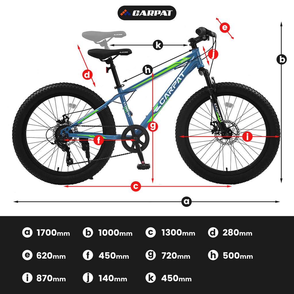 S24109 Élecony 24 pouces Fat Tire vélo adulte et jeune complet Shimano 7 vitesses VTT