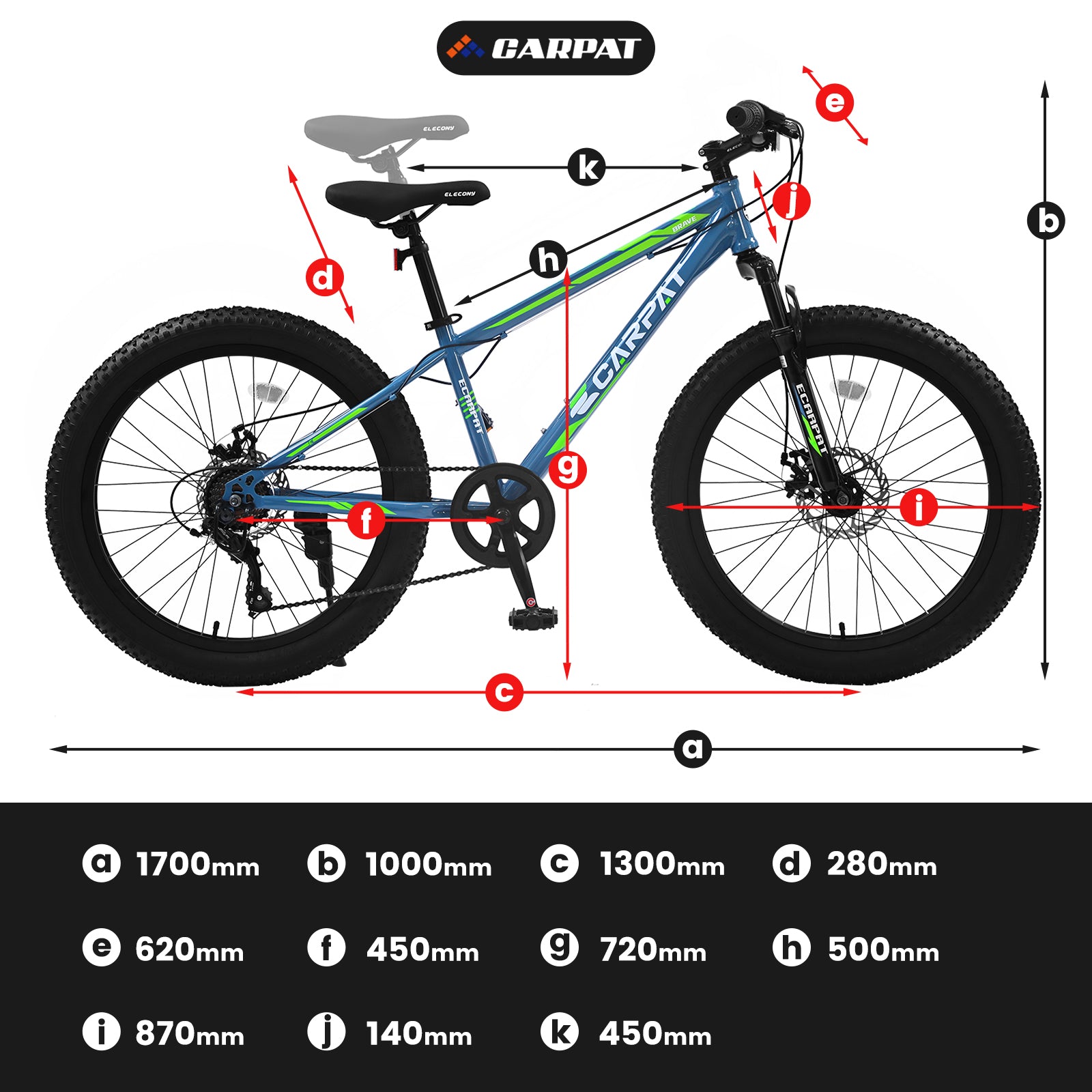S24109 Élecony 24 pouces Fat Tire vélo adulte et jeune complet Shimano 7 vitesses VTT