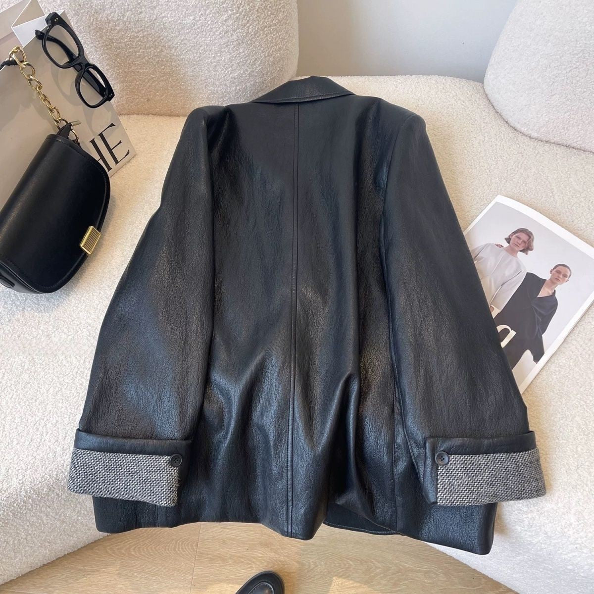 Veste en cuir souple de style coréen