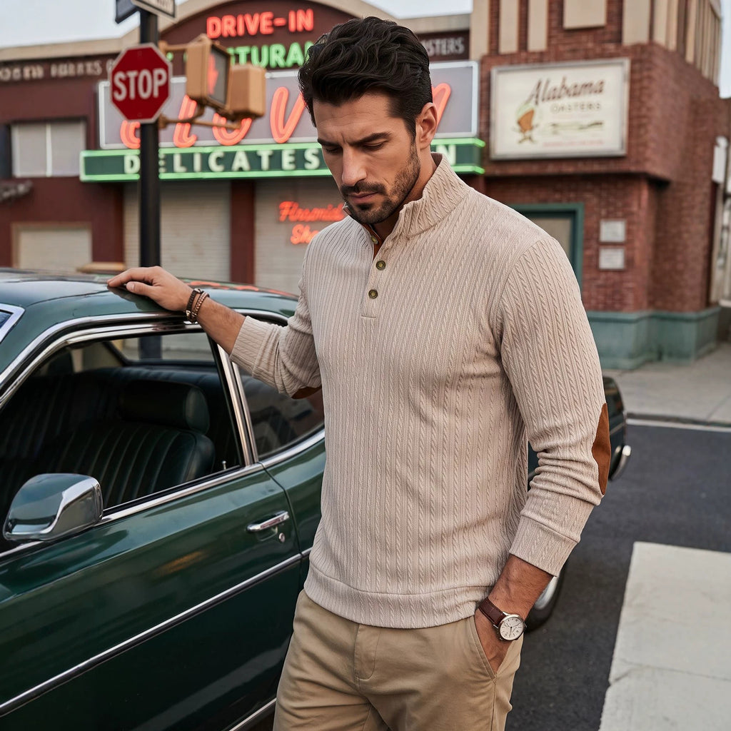 Top homme de style américain avec un collier debout et texturé Jacquard Weave