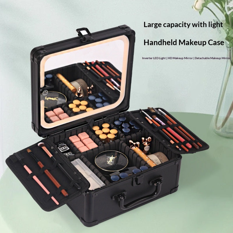 Boîtier cosmétique de grande capacité avec éclairage magnétique et rangement miroir