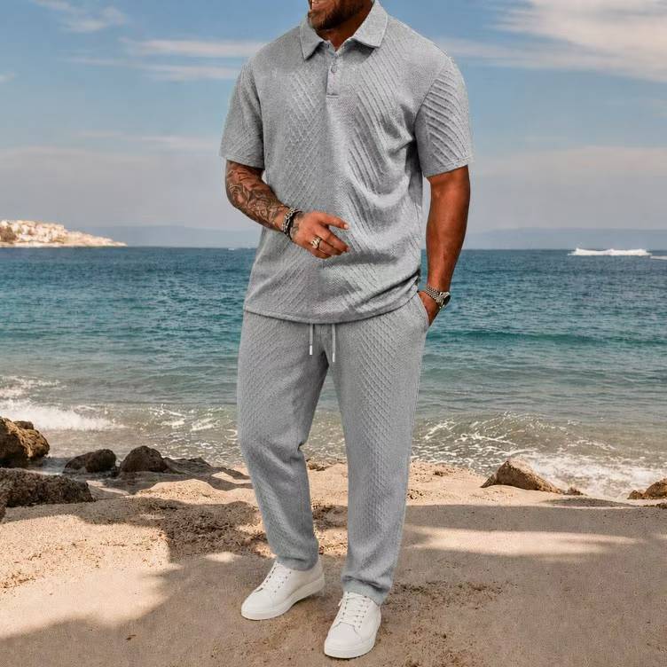 Arrivée Jacquard T-shirt homme à manches courtes et jeu de vêtements de sport