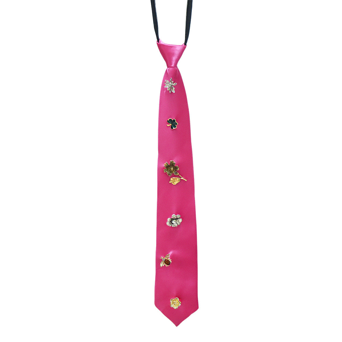 Accessoire aux fleurs en alliage de style rétro avec une cravate rouge et noire