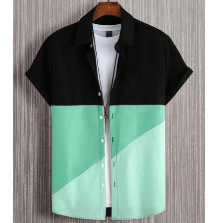 Mode Trendy Homme chemise impression numérique Casual respirant Stand collier manches courtes