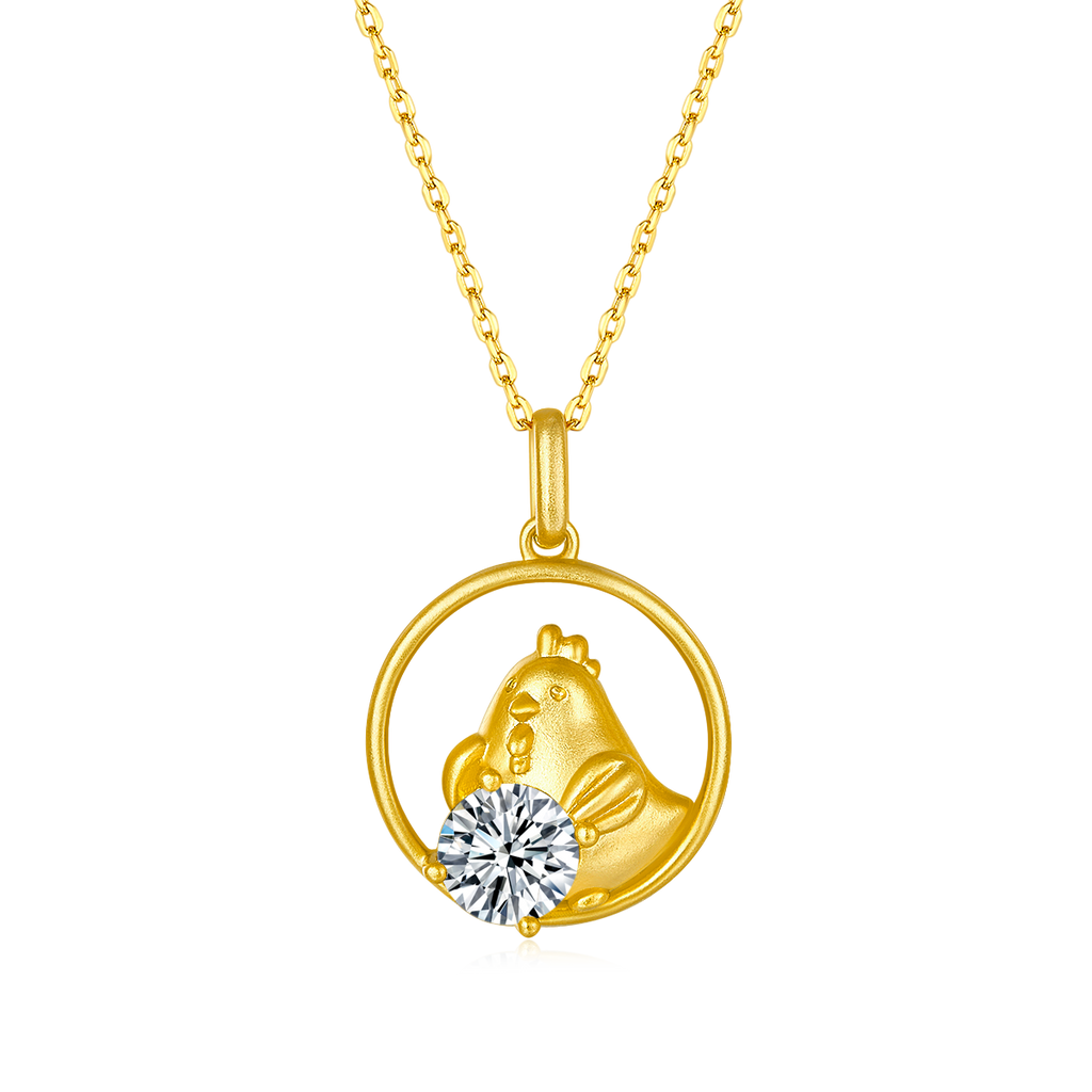 S925 Argent Sterling plaqué or 1ct D Couleur VVS1 Coq Moissanite Collier Zodiaque 4.2g