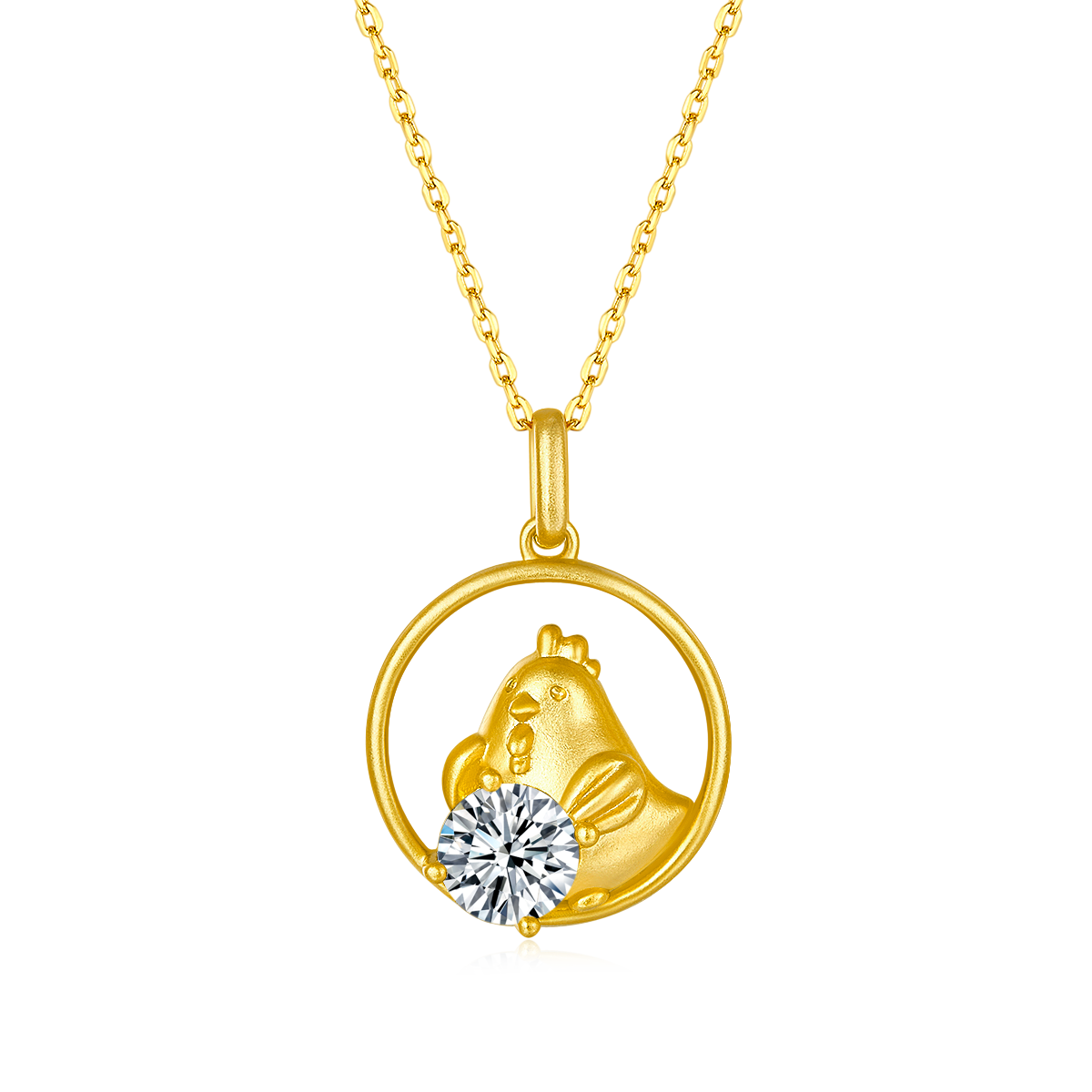 S925 Argent Sterling plaqué or 1ct D Couleur VVS1 Coq Moissanite Collier Zodiaque 4.2g