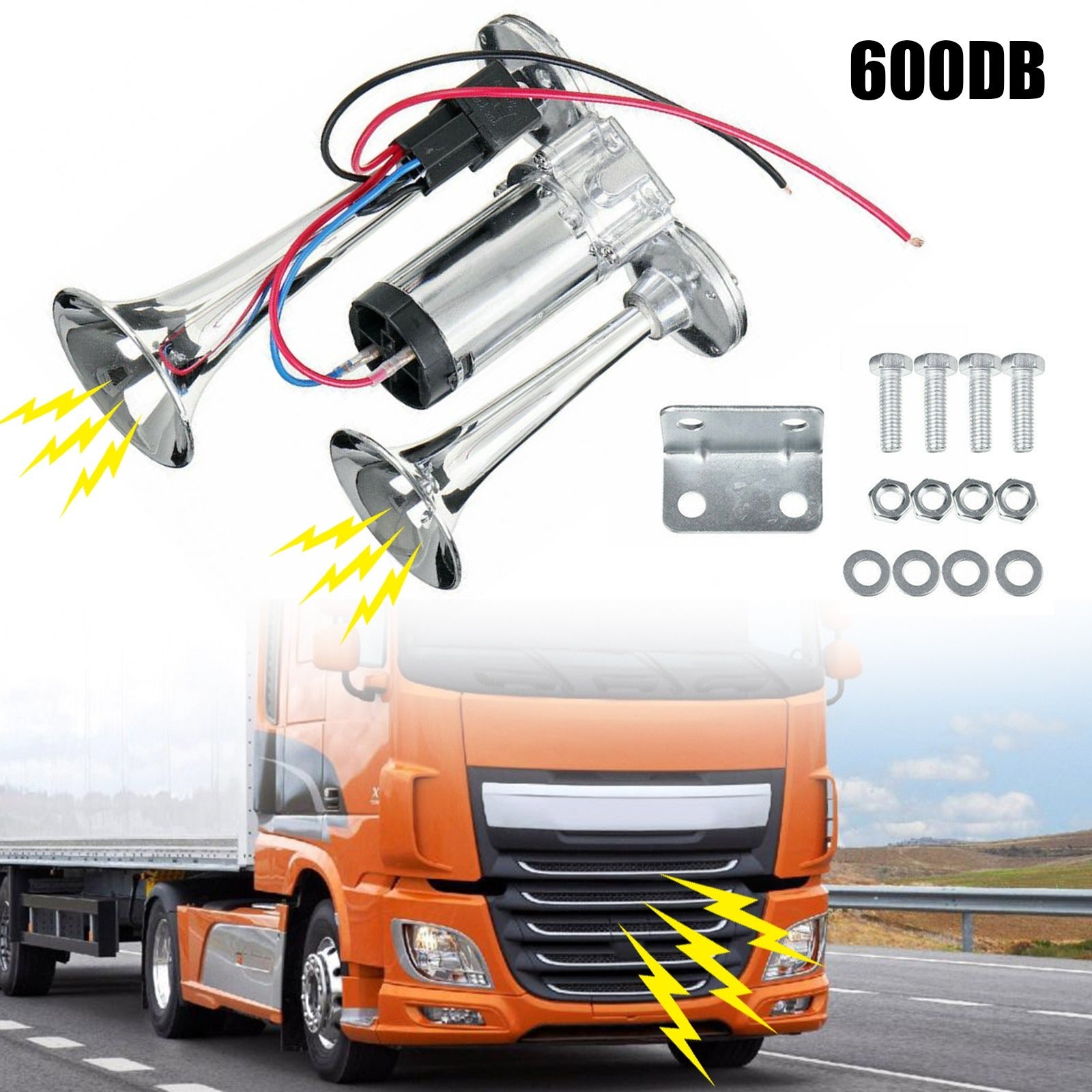 600DB Super Loud Car Truck Boat Dual Trumpet Train 12V Air Horn Compressor Kit