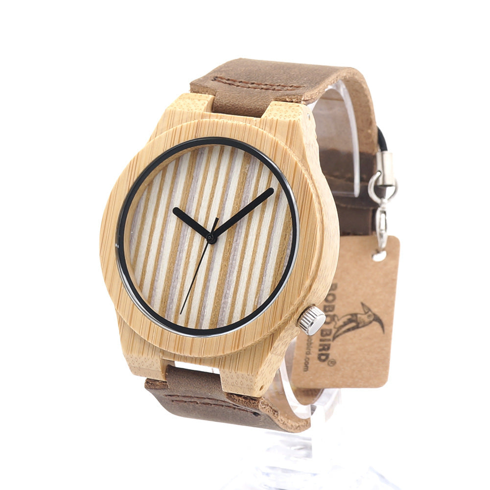 Mono-bamboo en bois Cowhide hommes montre en bois