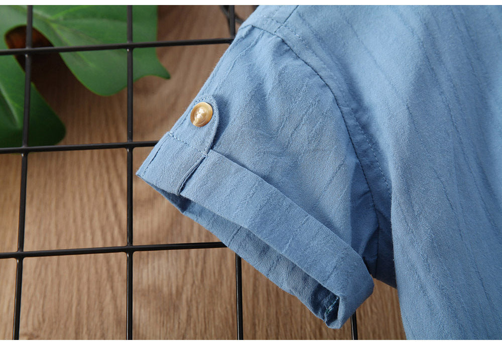 Simplicité d'été de garçon Chemise en couleur solide manches courtes
