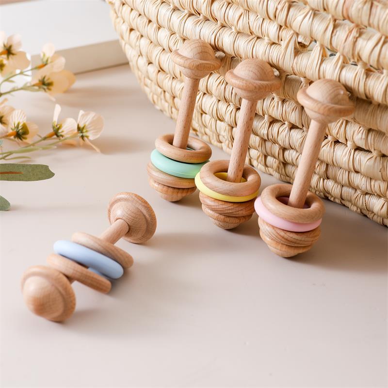 Anneau de silicone en bois en forme de clochette bébé