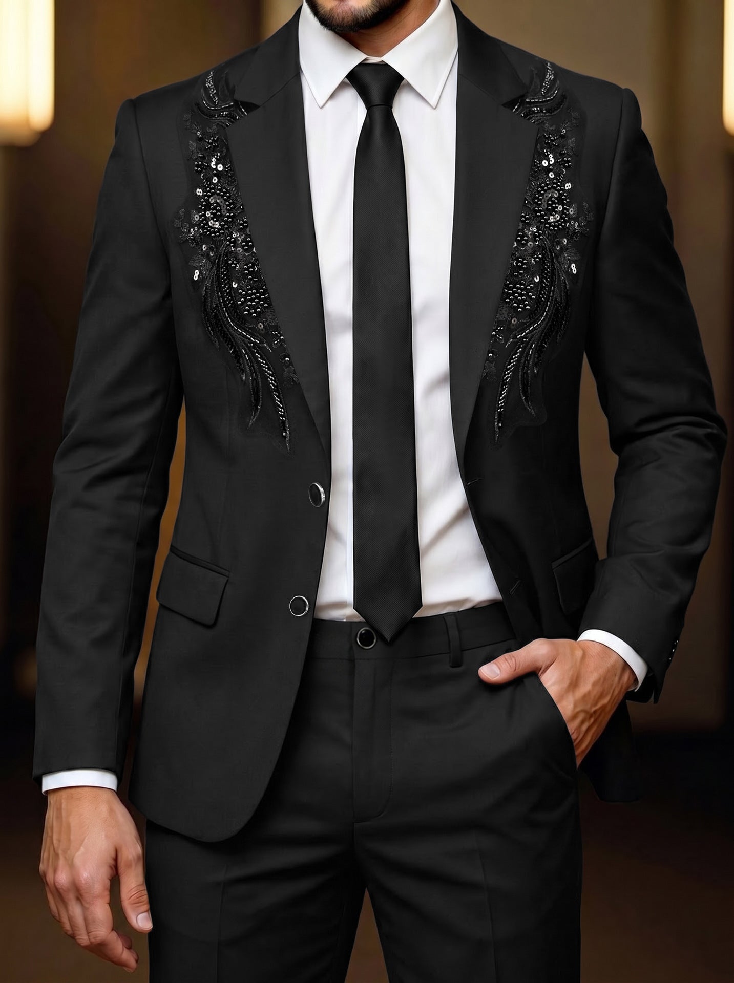 Ensemble de costumes de soirée perlés pour hommes