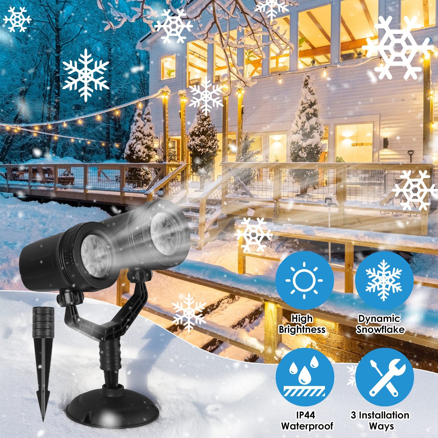 1Pc Christmas Snowflake Projector Light Double Head LED Stake Light IP44 Waterproof Xmas Dec