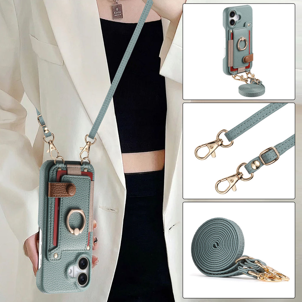 Long Crossbody Lanyard en cuir avec des fentes de carte pour le stockage